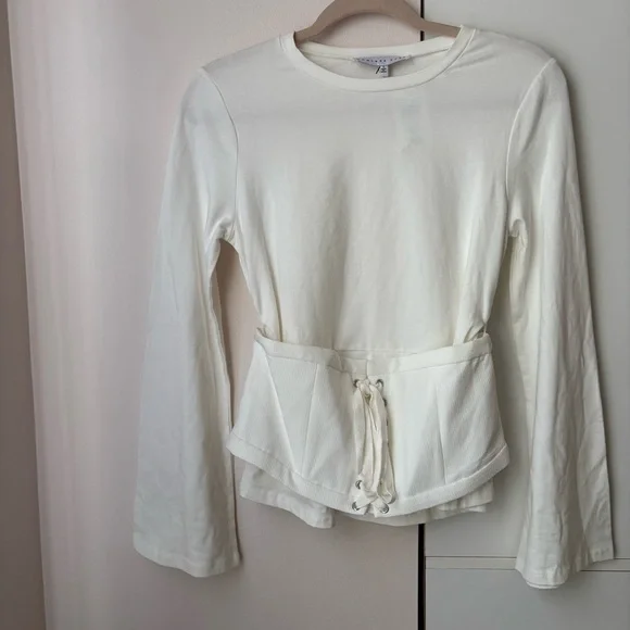 Endless Rose White Corset Belt Long Sleeve Top Size S Lace Up Waist Cinched - Picture 1 of 4
